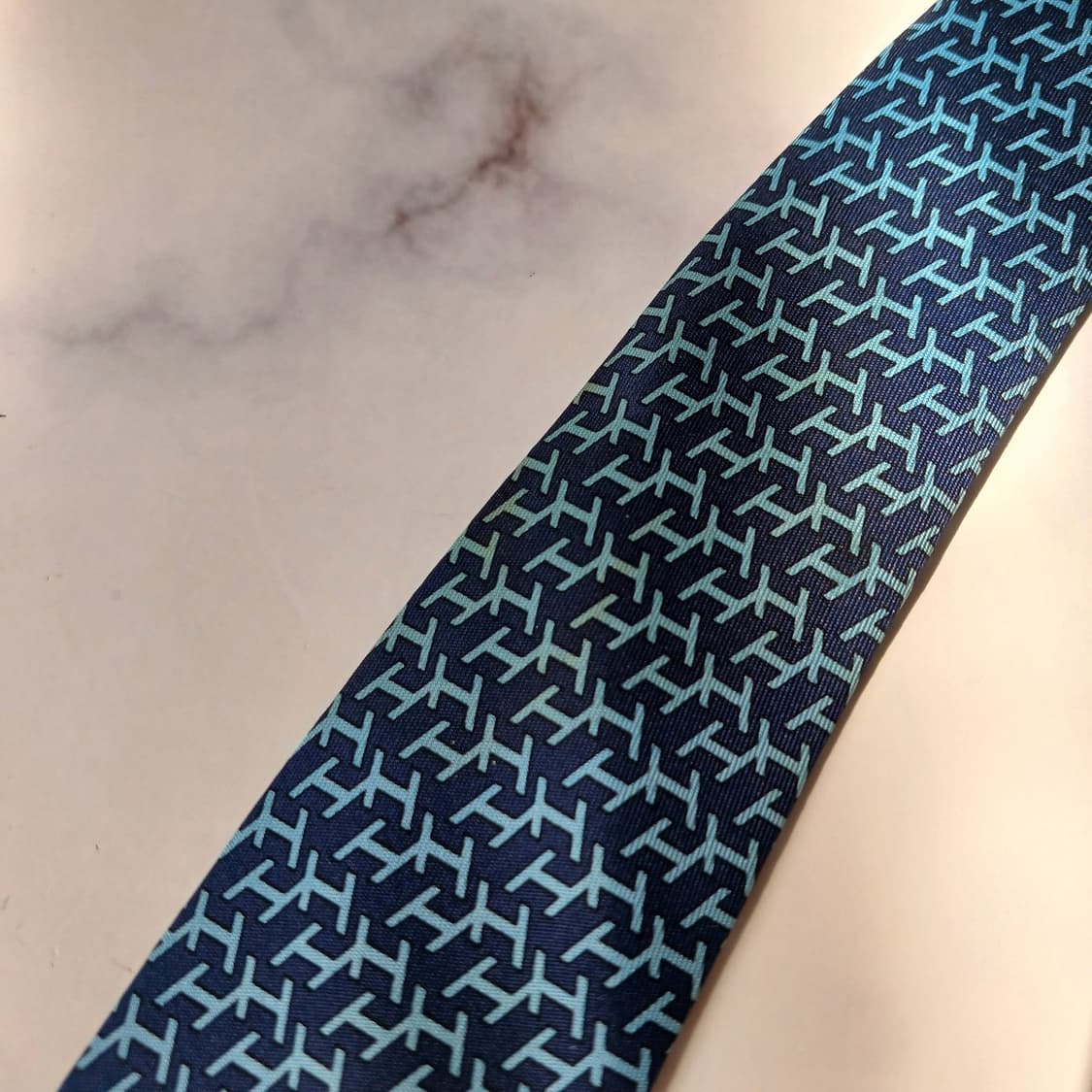 에르메스 실크 블루 H패턴 넥타이 9.4cm B등급 E752 상품이미지7