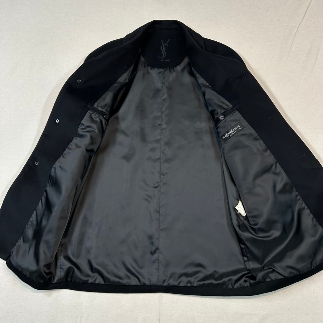 M) YSL 입생로랑 울 캐시미어 미디움 코트 자켓 블랙 상품이미지5