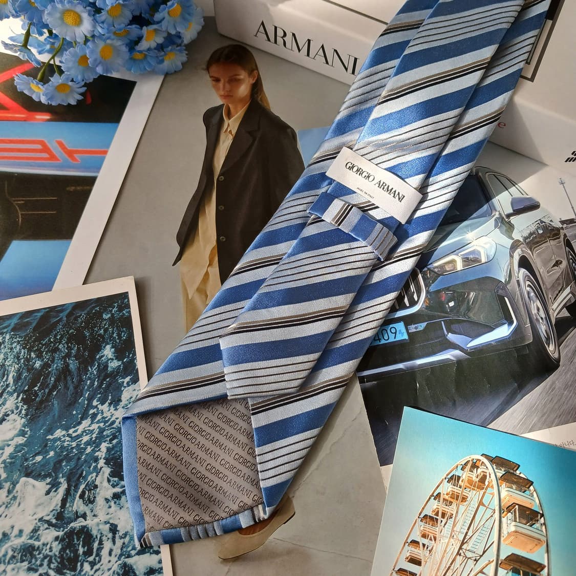조르지오 아르마니 실크 스트라이프 넥타이 8.9cm A+~A A19609 상품이미지5