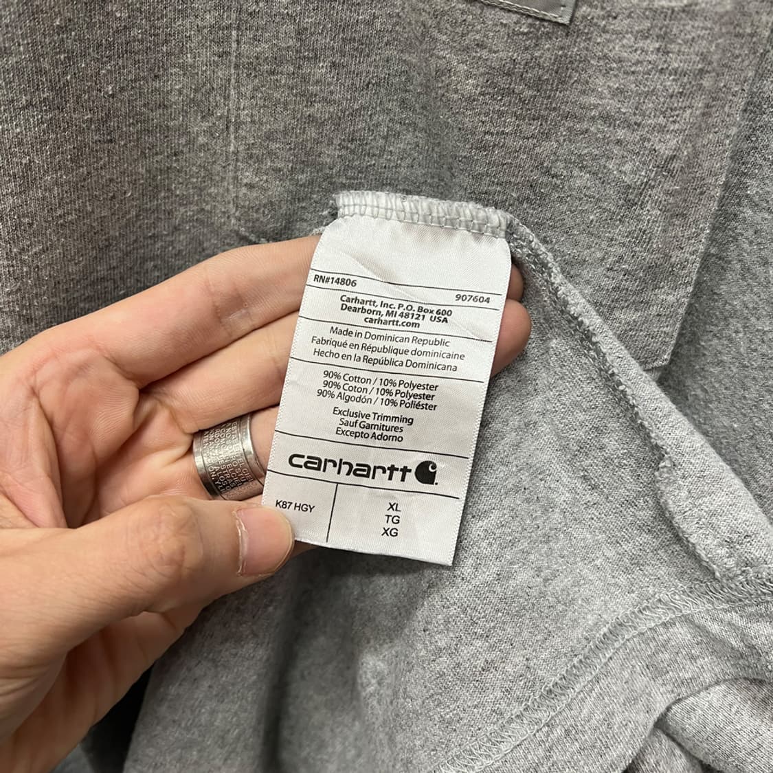 칼하트 K87 루즈핏 그레이 포켓 반팔티 XL 상품이미지4