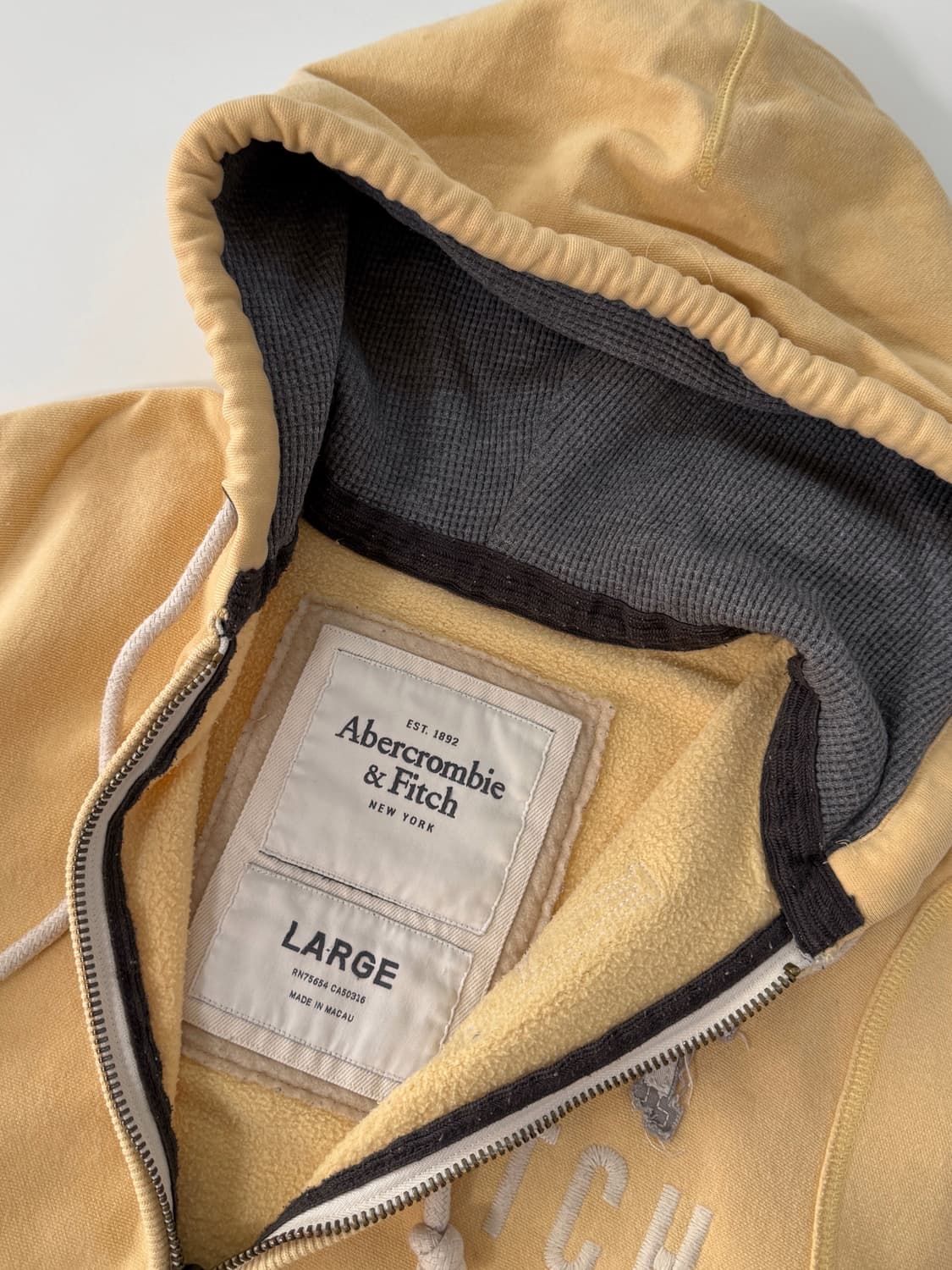 아베크롬비 00‘s 오버사이즈 빈티지옐로우 해비웨이트 후드집업 상품이미지3