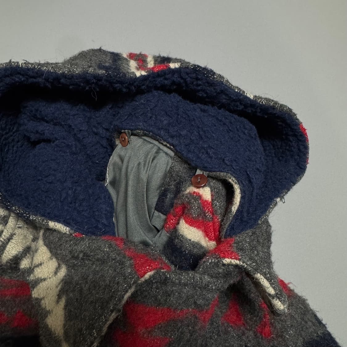 TITICACA 차콜컬러 나바호 풀 패턴 울 혼방 더블 하프 코트 자켓 상품이미지3