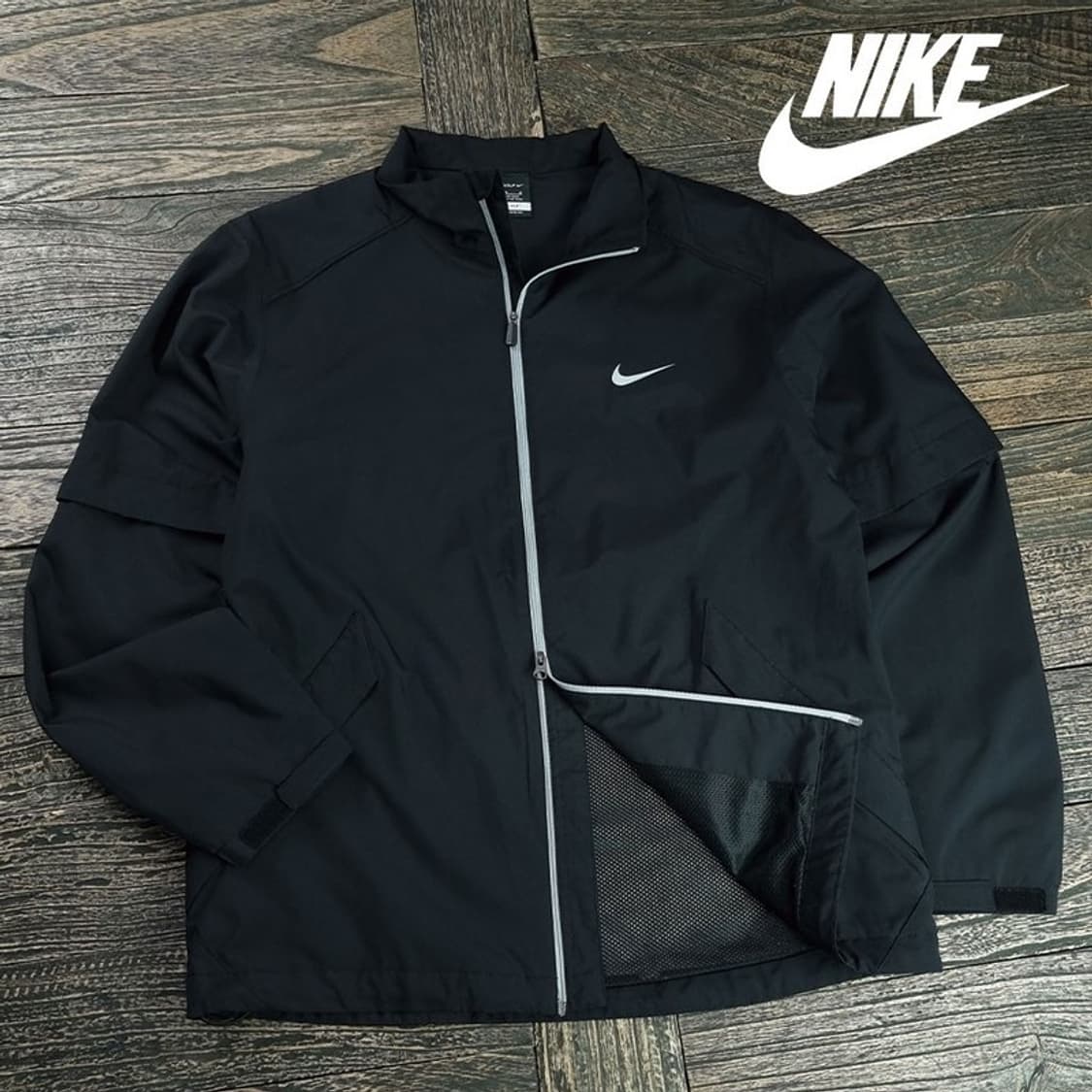 [나이키] 골프 투웨이 소매 탈부착 지퍼 바람막이 자켓 블랙 M19967 상품이미지1