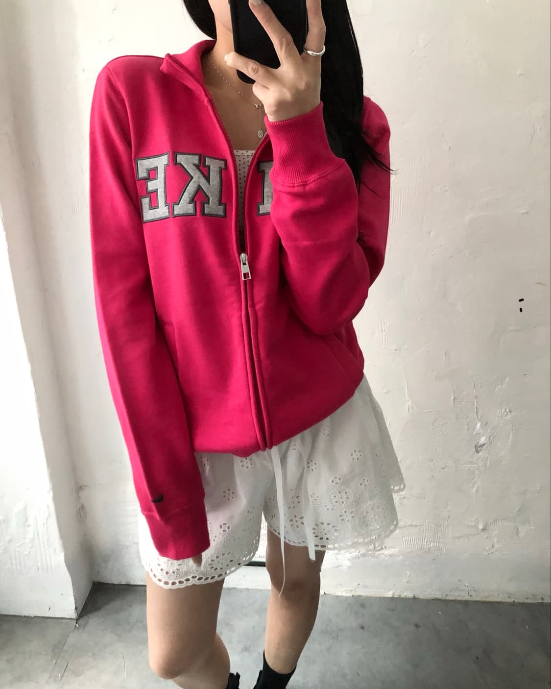 Nike 나이키 스펠로고 핑크컬러 코튼 집업 상품이미지1