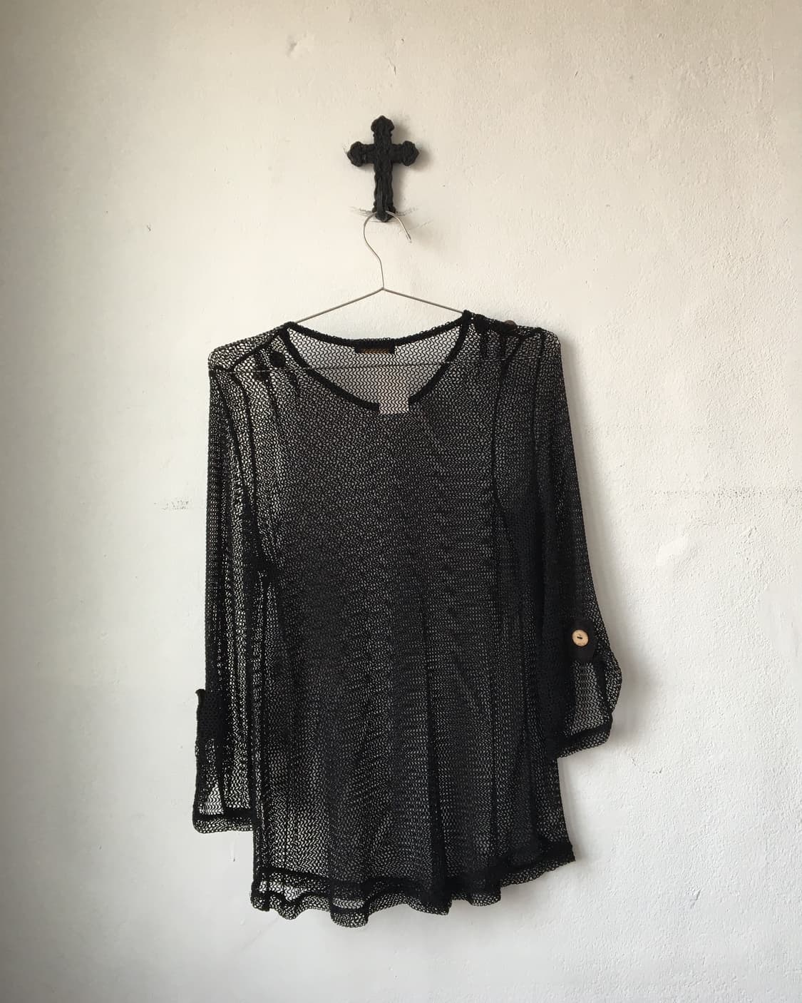 Button point mesh sleeve 상품이미지2