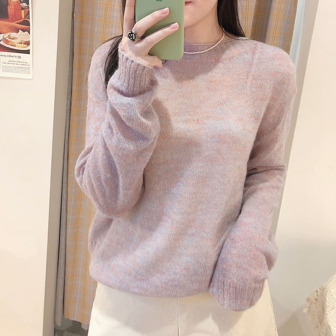 피치 보트넥 멜란지 모헤어 니 상품이미지3