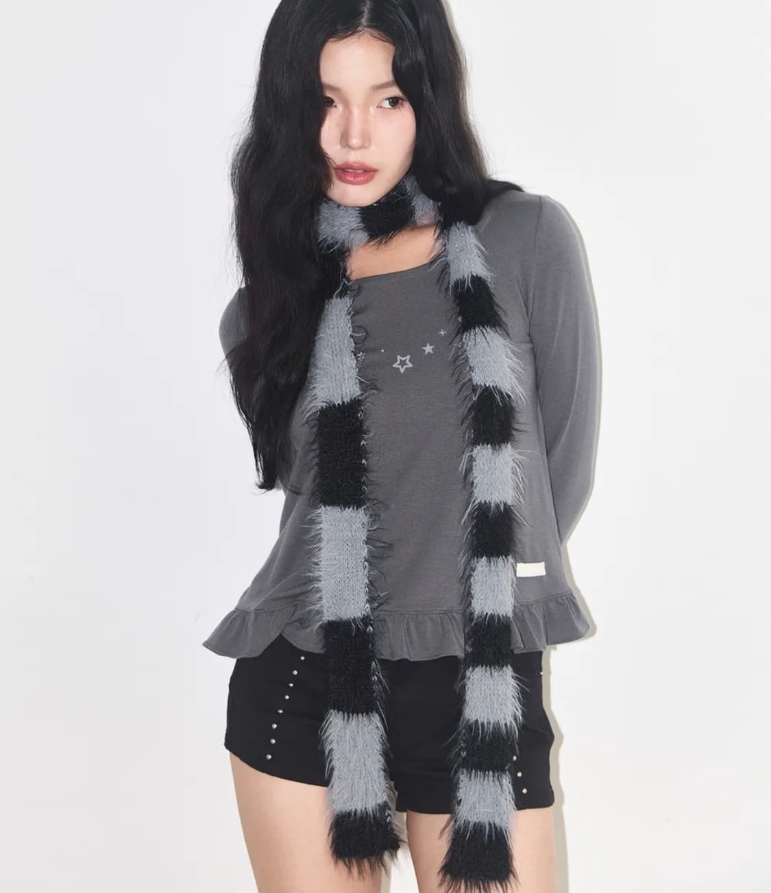 스트라이프 퍼 머플러 GRAY 상품이미지1