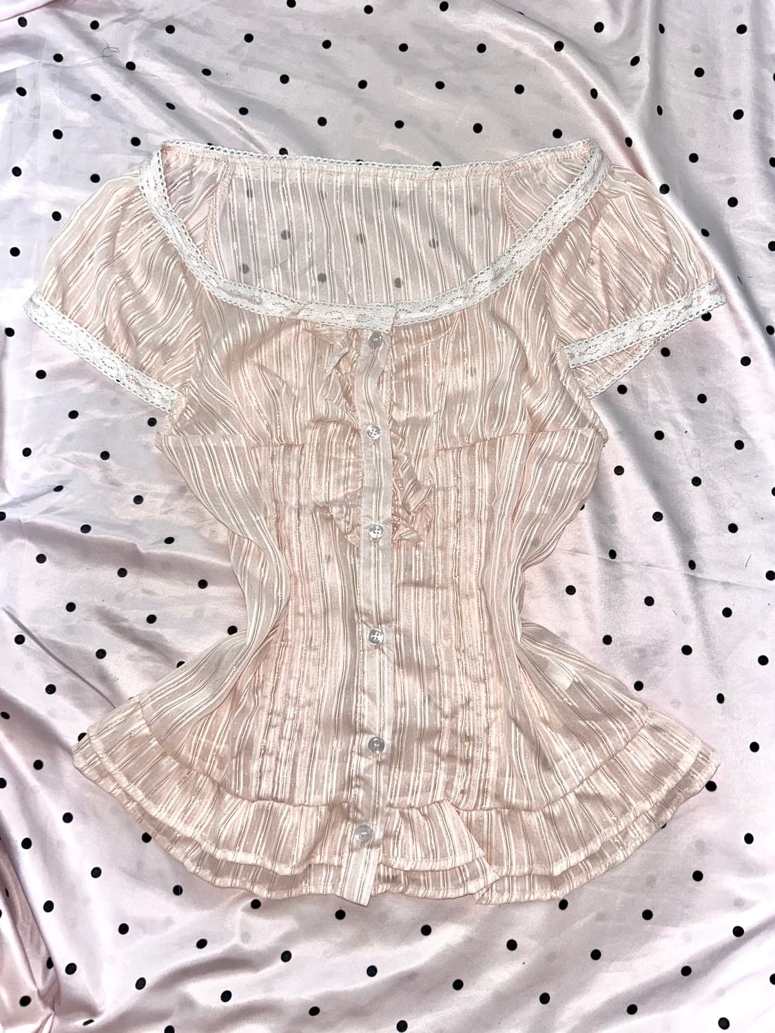 리즈리사깔 레이스 러플 로걀탑 블라우스  상품이미지1