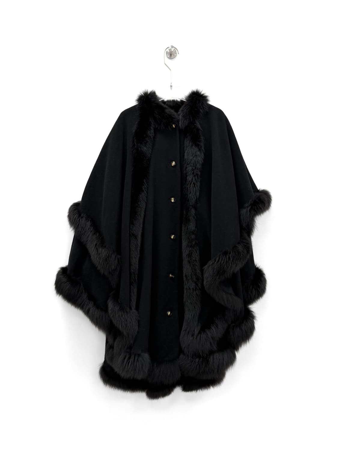 DANA PARIS 폭스 퍼 트리밍 울 케이프 코트 상품이미지2