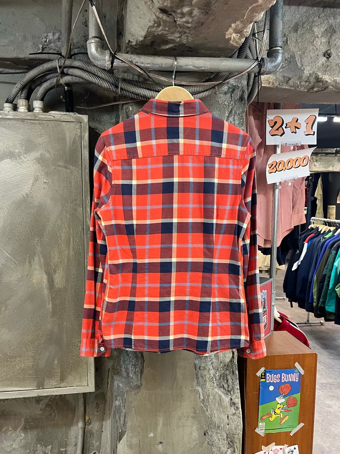 타미힐피거 버튼 체크 셔츠 레드 M #csz3279 상품이미지2