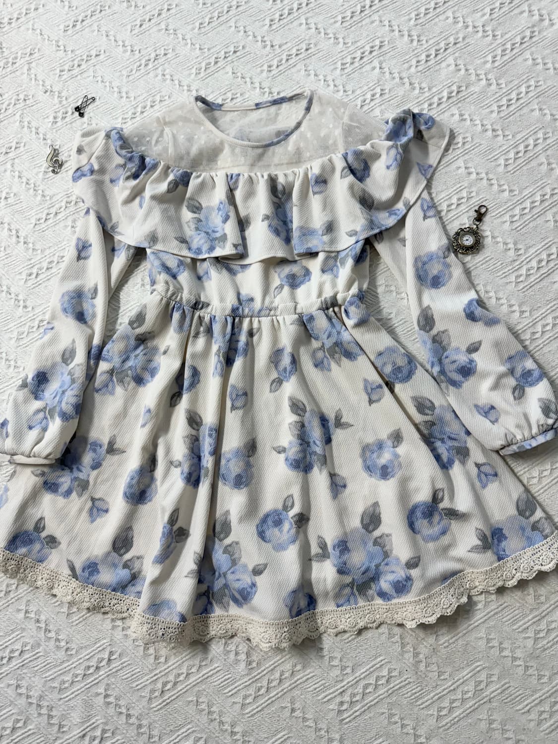 리즈리사 플라워 패턴 레이스/도트 디테일 원피스 상품이미지7