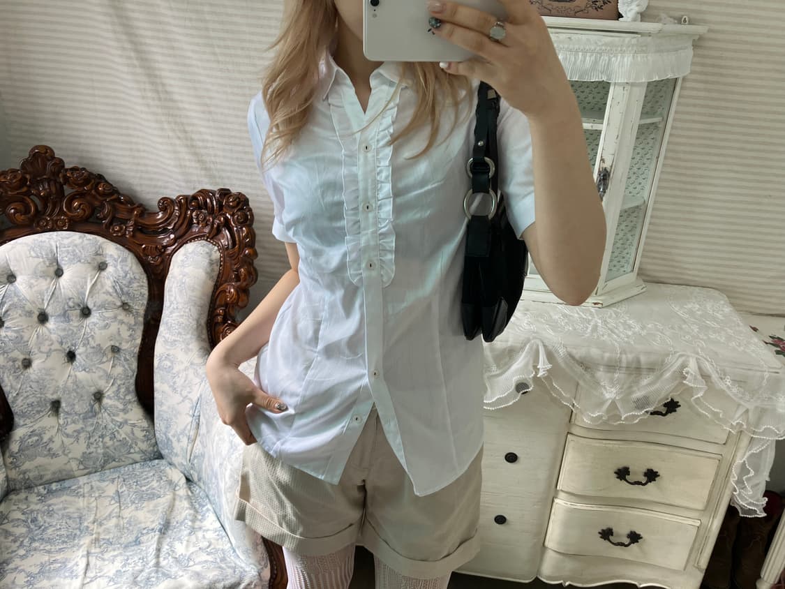 빈티지 화이트 프릴 퍼프 블라우스 상품이미지3