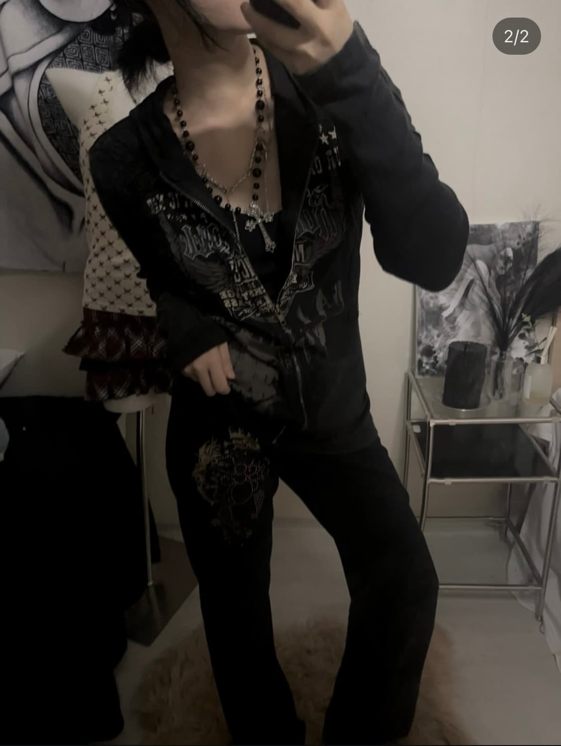 빈티지 펑크 딱붙 후드집업 상품이미지1