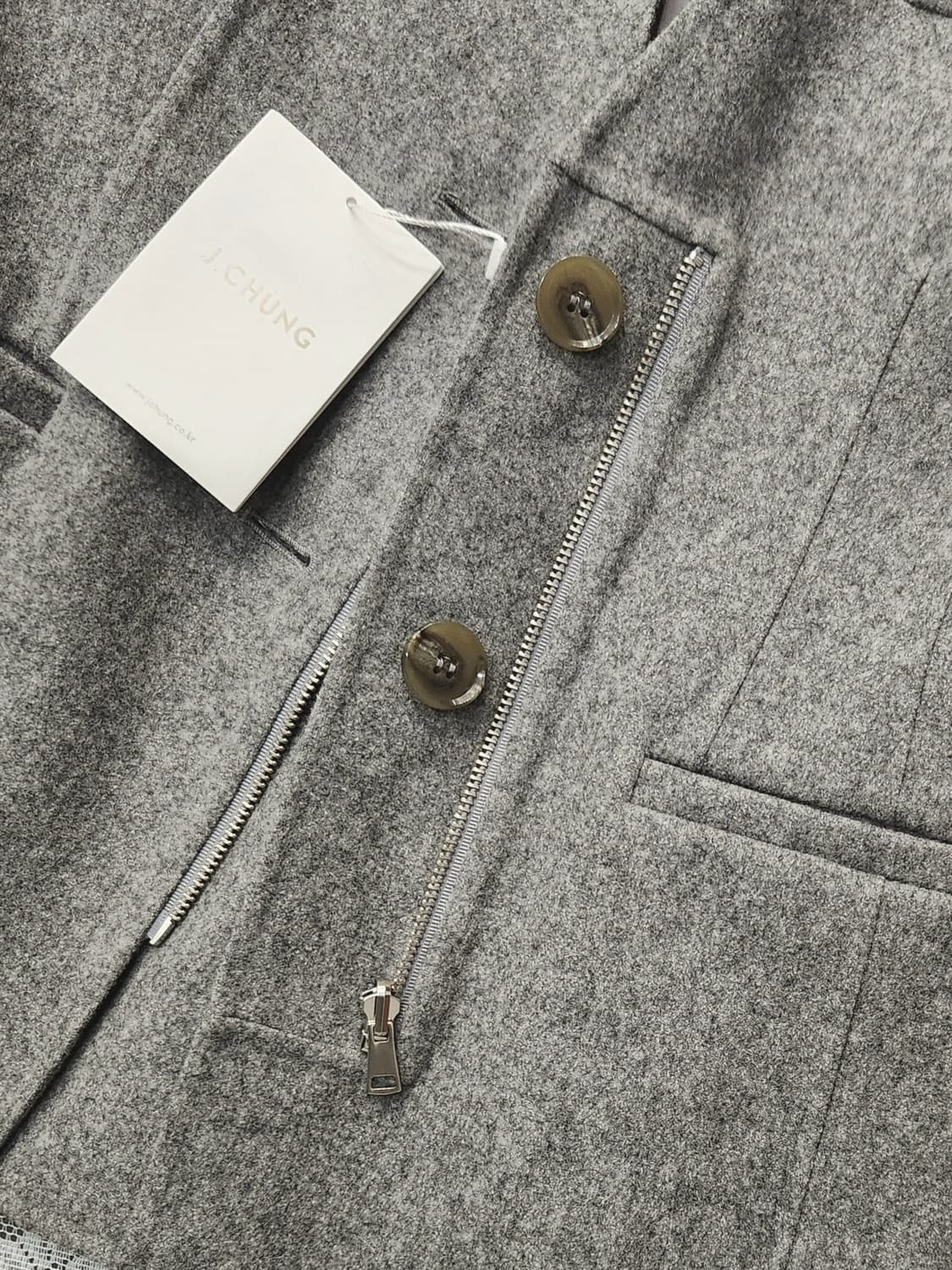 (새상품)제이청 그레이 모직 노카라 자켓 상품이미지7