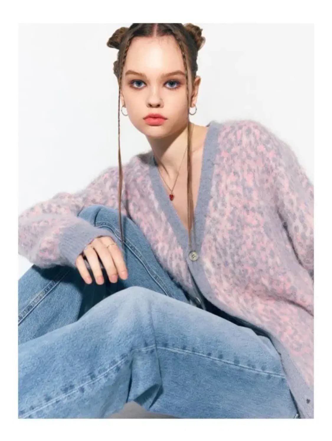 에즈이프 캘리 가디건 LEOPARD KNIT CARDIGAN PINK 상품이미지1