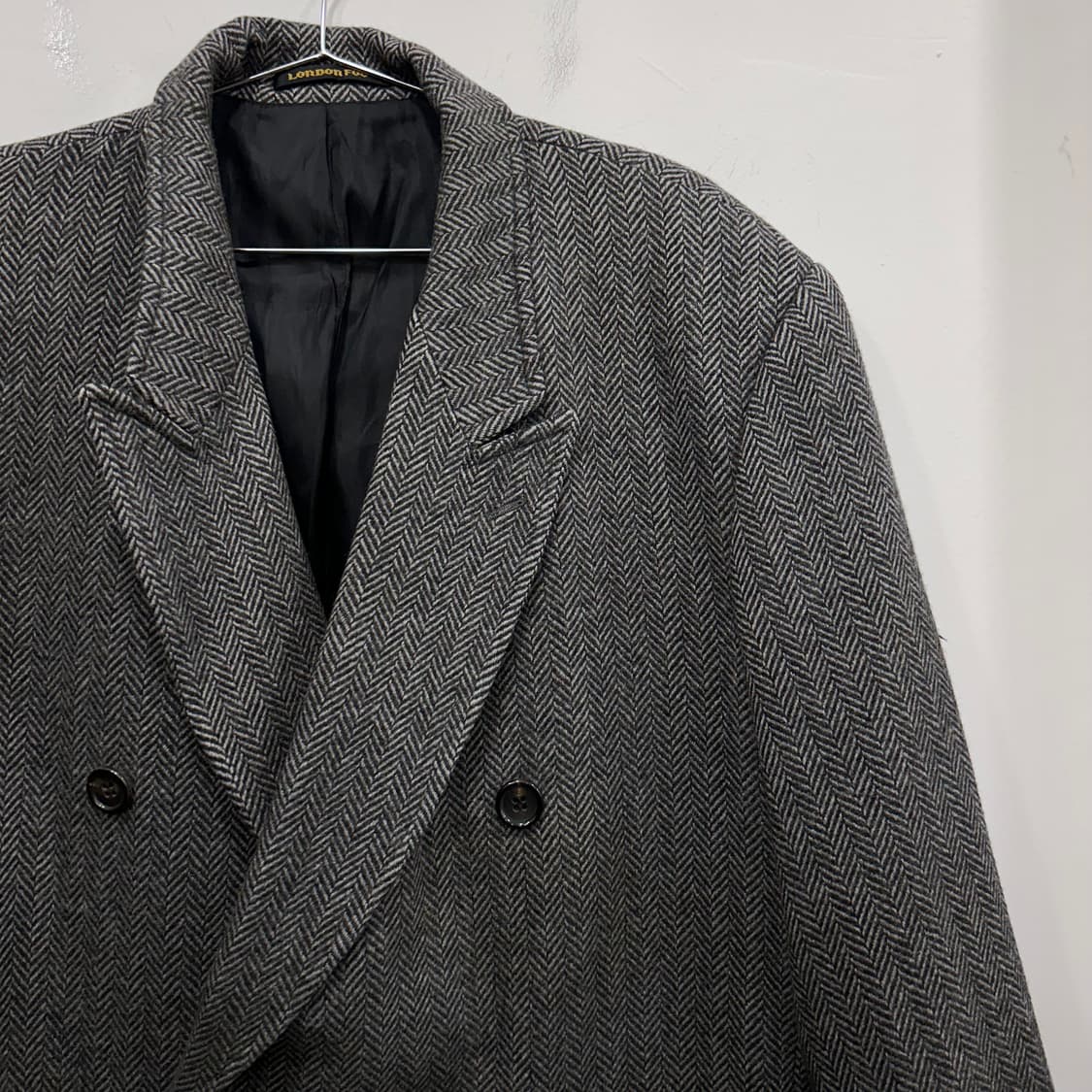 런던포그 울 헤링본 투톤 롱 더블코트 상품이미지1