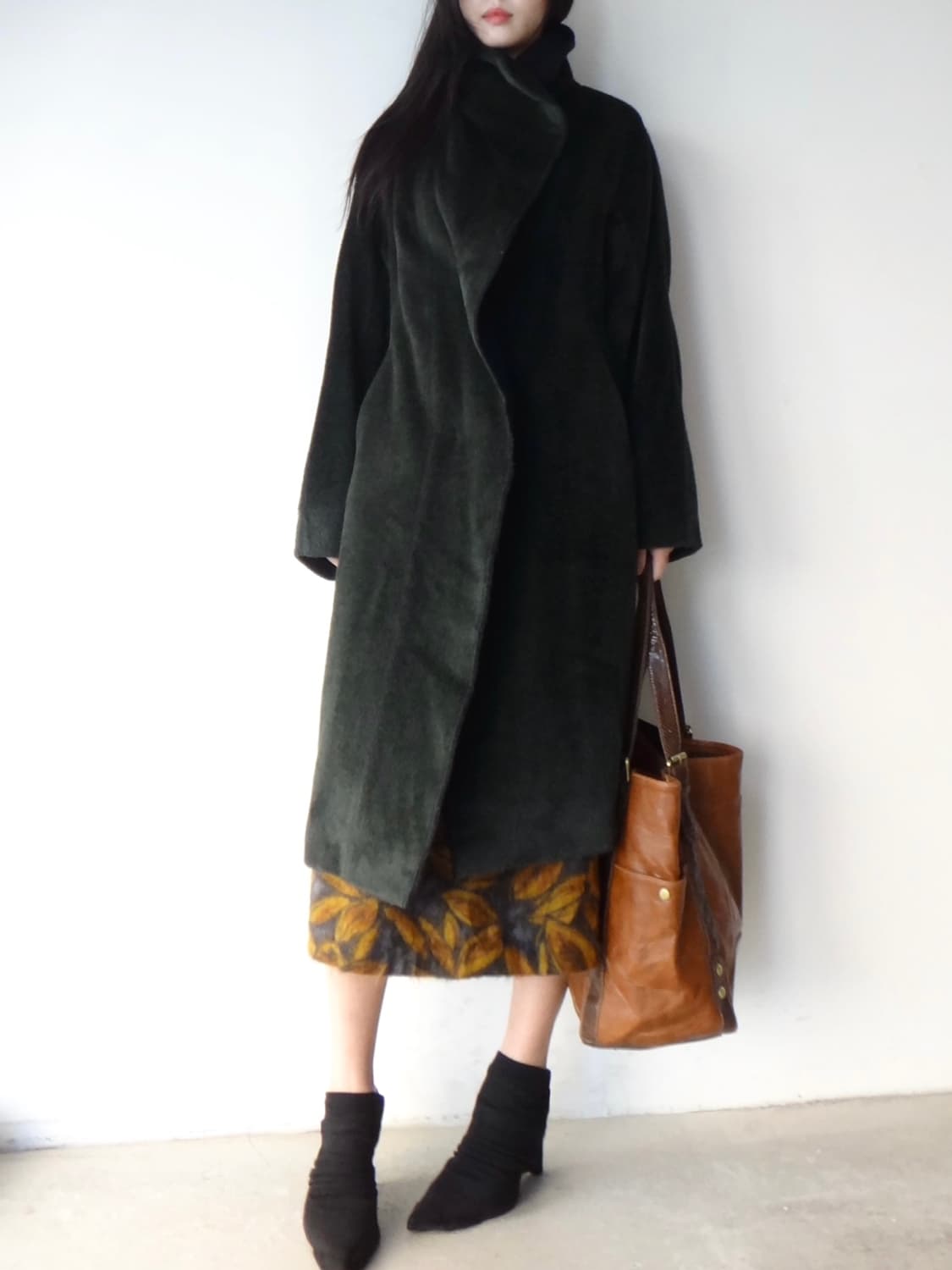 TIME neck drape wool coat / khaki 상품이미지2