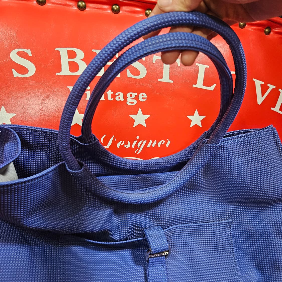 보르보네제 블루 텍스처 로고 빅 쇼퍼백 47 x 38 size 상품이미지4