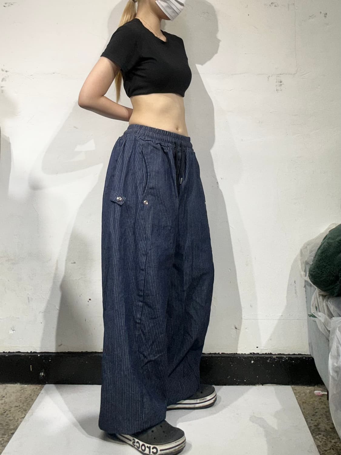 빈티지 네이비 히코리 데님 와이드 벌룬 팬츠  상품이미지1