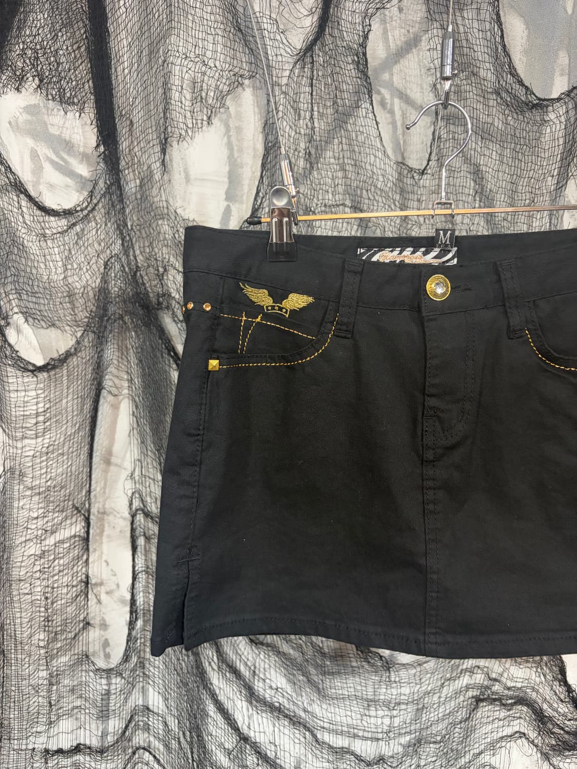 Y2k Gothic gold wing studs mini skirt 상품이미지8