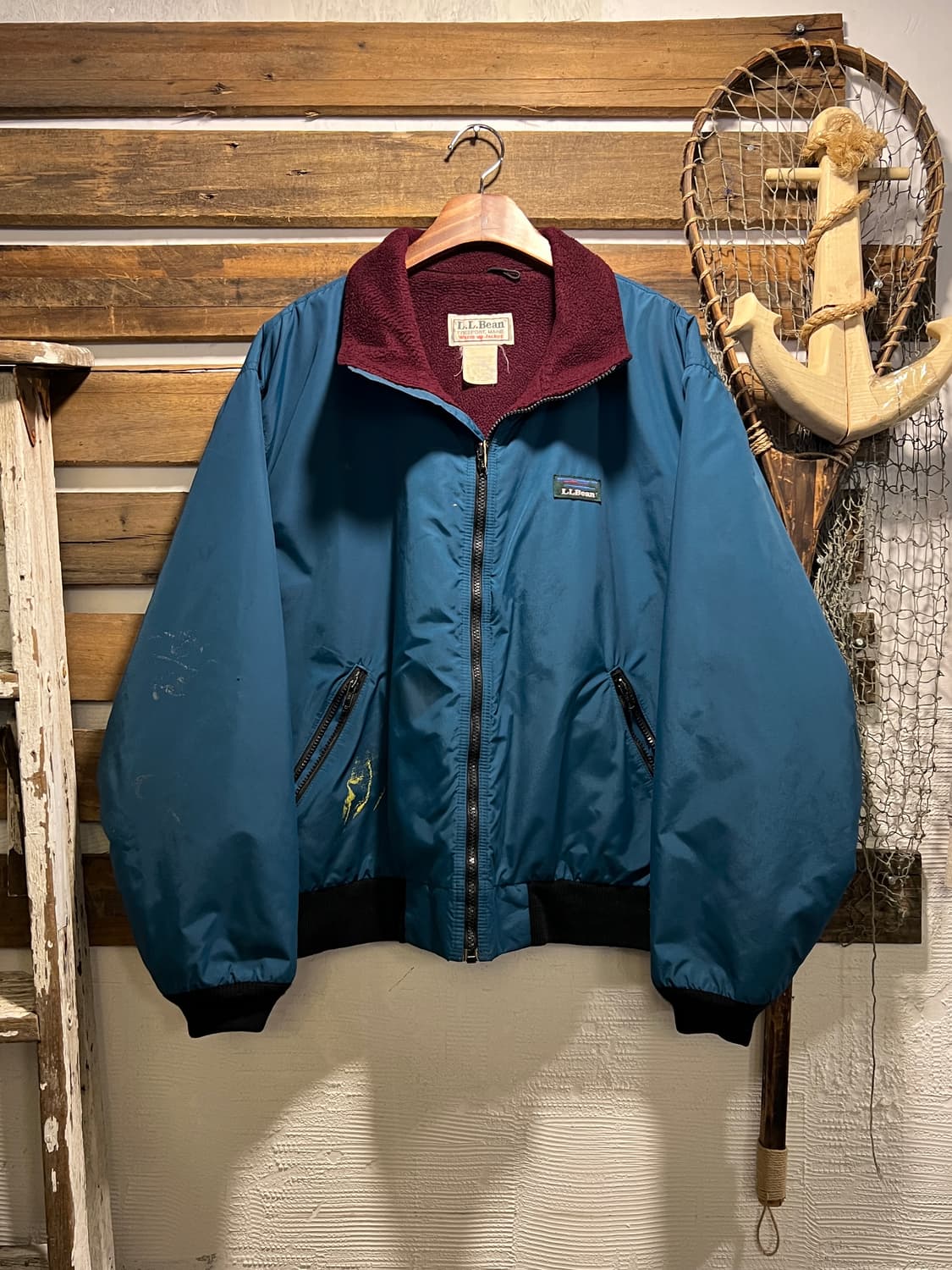 [L]90's 엘엘빈 USA Made 페인티드 블루그린 나일론 웜업 자켓 상품이미지1