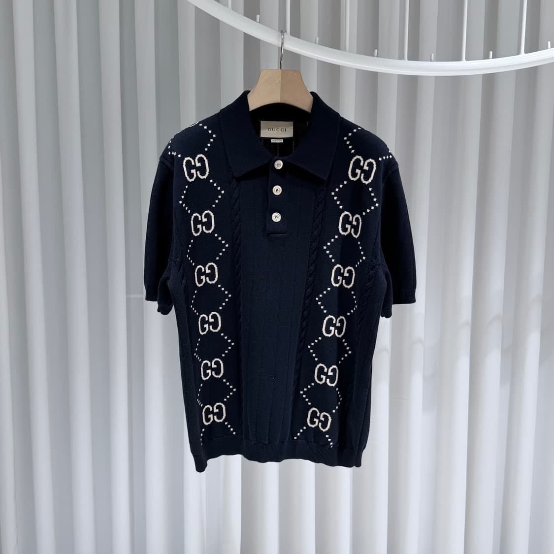 (S/L) / 구찌 GG 패턴 코튼 반팔 카라 니트 상품이미지1