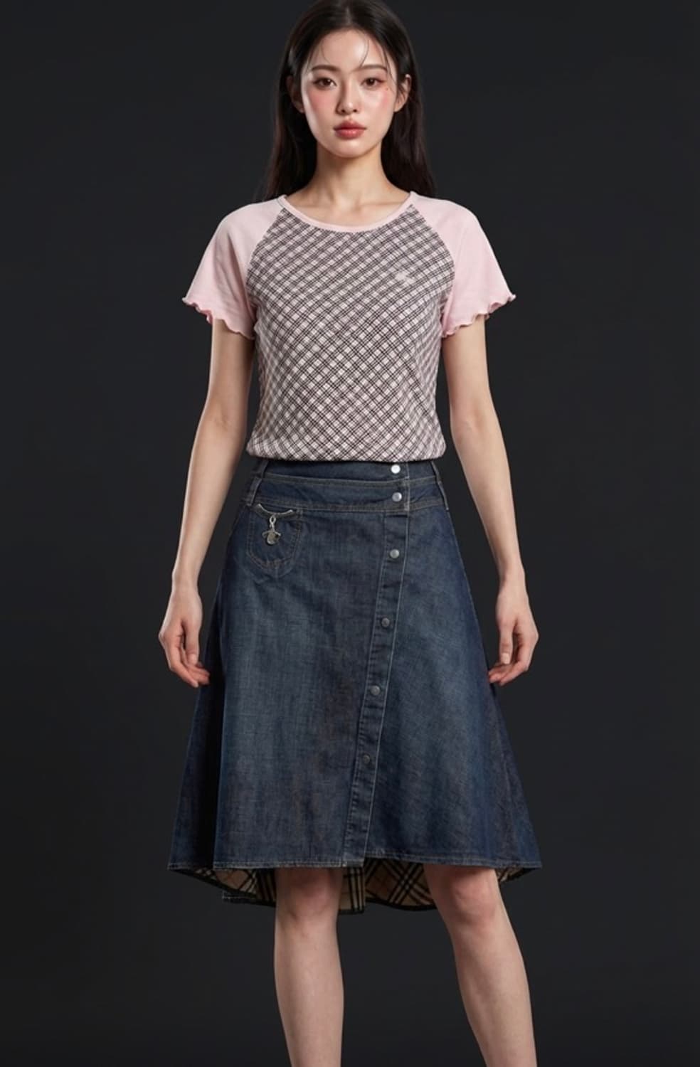 버버리 사선 디테일 워싱 데님 핀턱 스커트 상품이미지3
