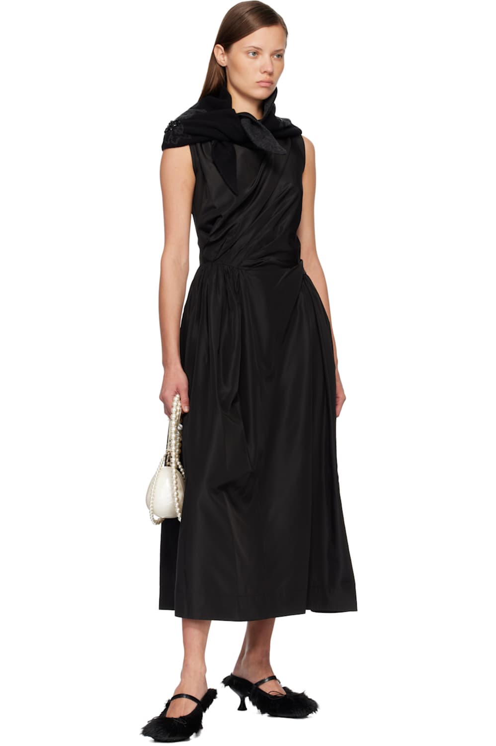 시몬로샤 25fw 비즈 그래픽 캐시미어 스카프/블랙 상품이미지5