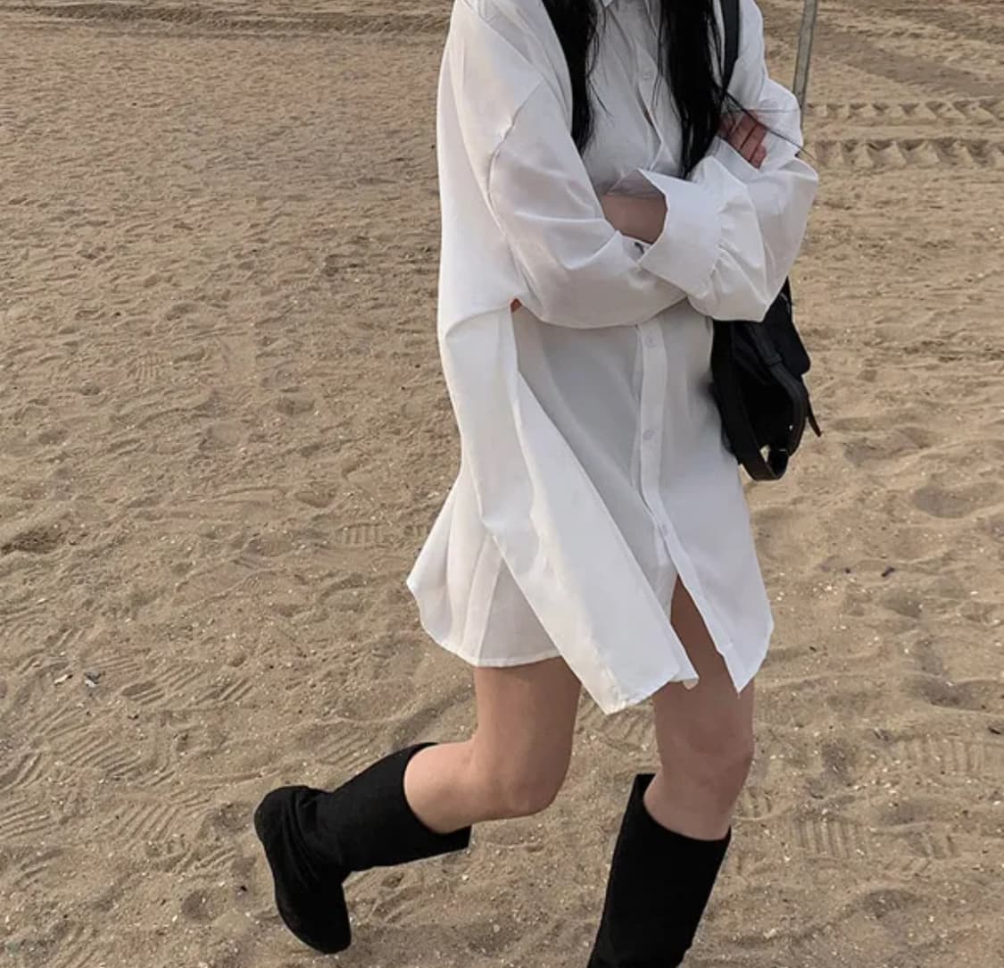 오버핏 셔츠 원피스 화이트 상품이미지1