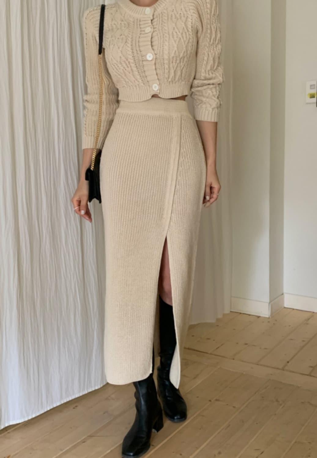 멜론 니트 가디건 스커트 세트 상품이미지8