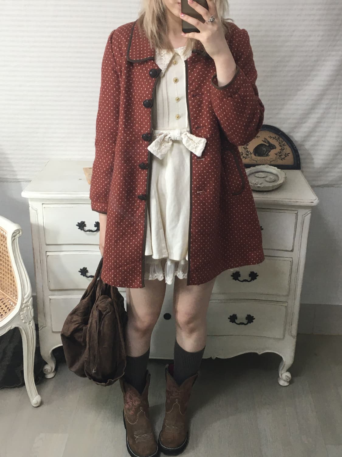 axes femme light brown dot puff coat 상품이미지2
