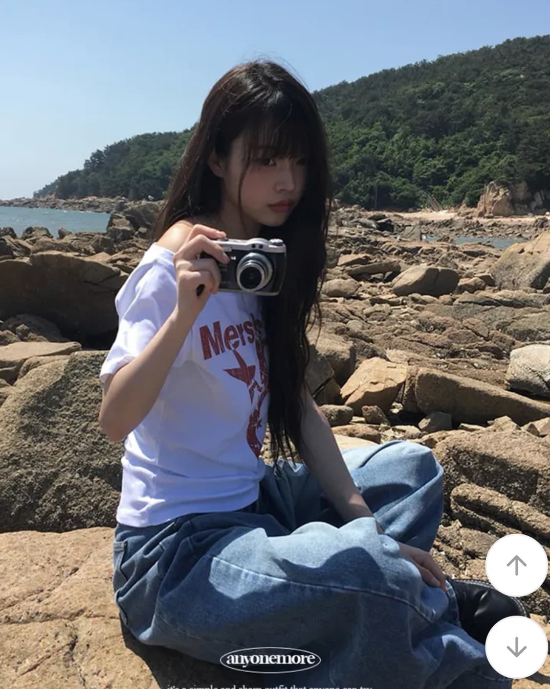 퍼프탑 증정/당일배송) 애니원모어 네로 레터링 원숄더 오프숄더 반팔티 상품이미지2
