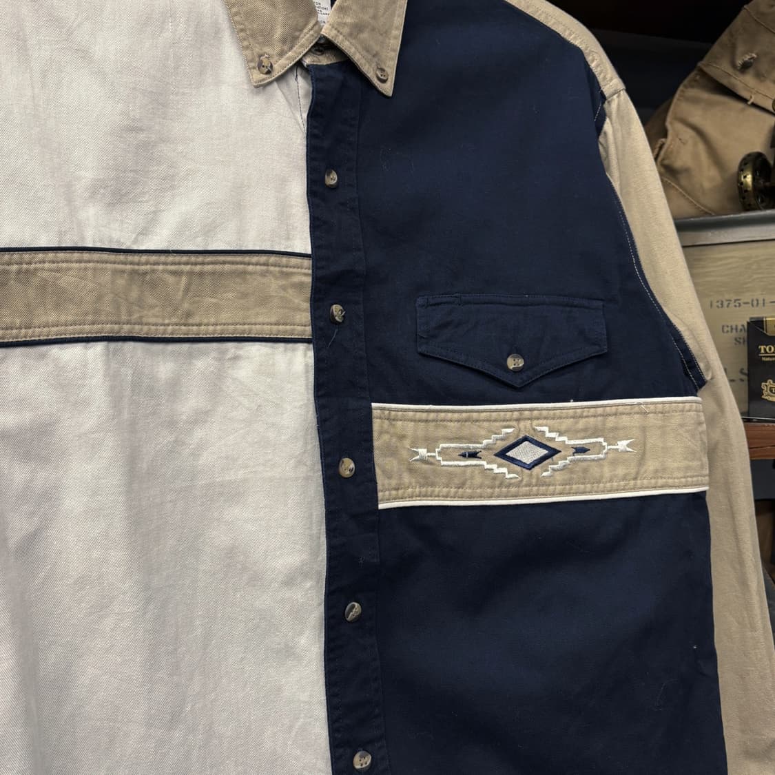 90s 익스프레스 라이더 언발란스 아즈텍 패턴 워크셔츠 N577 상품이미지5