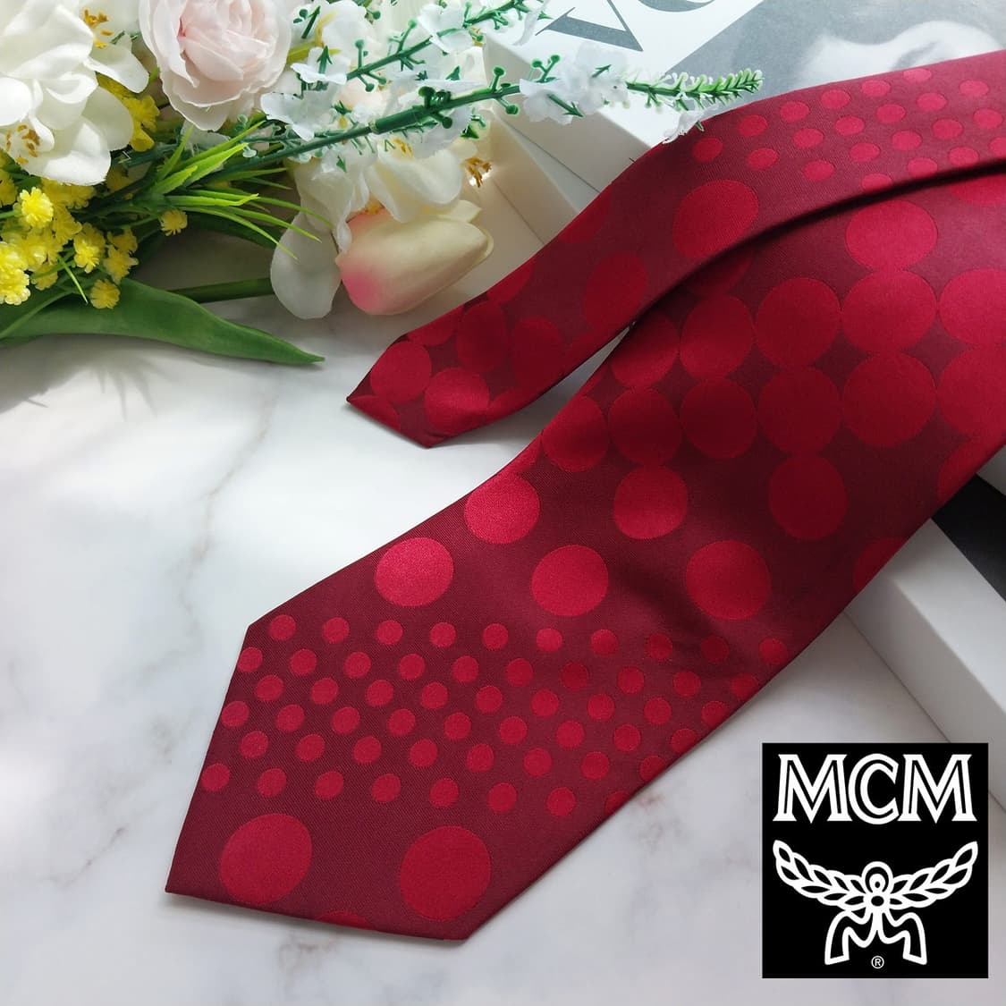 MCM 실크 버건디 도트 넥타이 9cm S등급 K652 상품이미지1