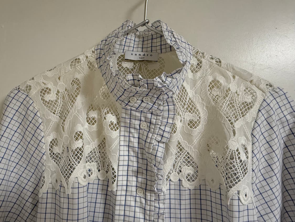 산드로 러플 체크 블라우스 1 상품이미지2