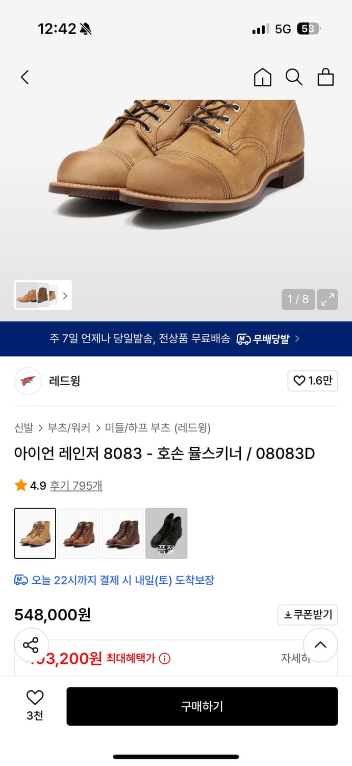 레드윙 아이언 레인저 8030 워커 상품이미지1