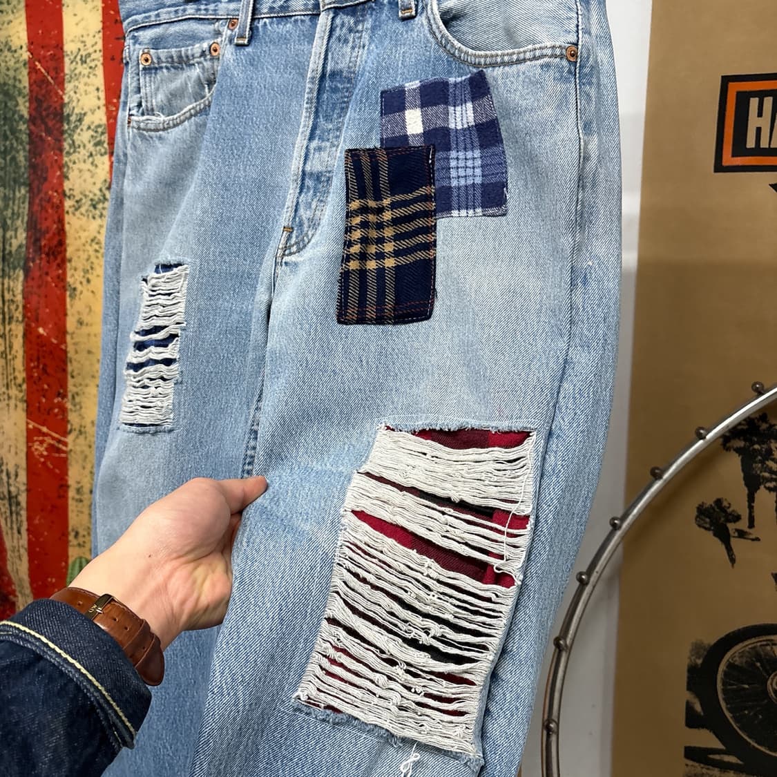 00s 리바이스 501 영국생산 패치워크 커스텀 데님팬츠 N897   상품이미지5