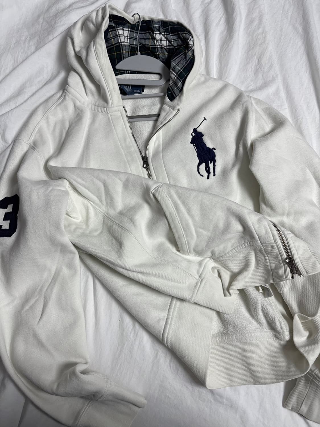 폴로 안감 체크 화이트 빅포니 후드집업  상품이미지5
