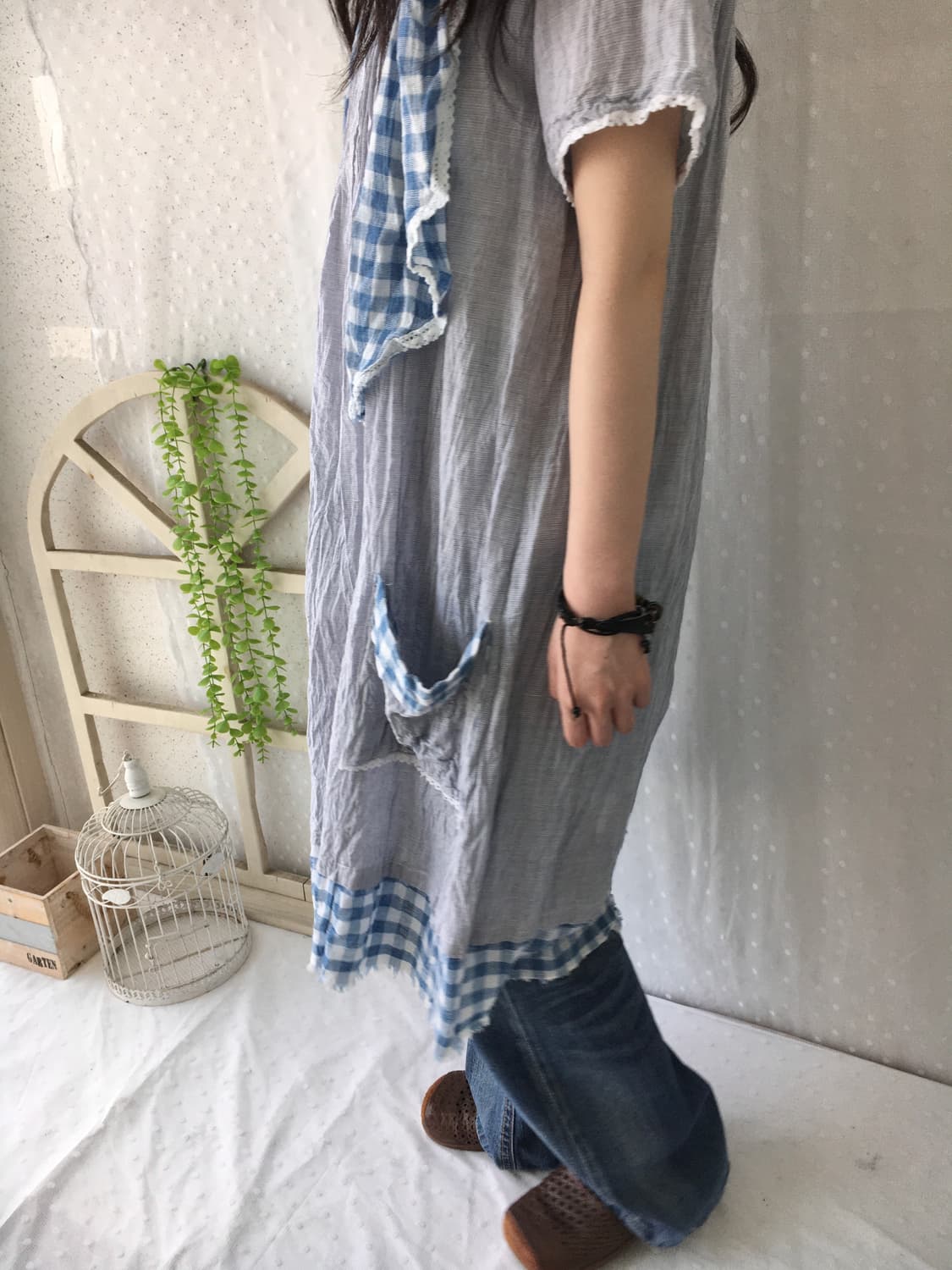 [Hand Made] 핸드메이드 블루 체크 레이어드 원피스 모리걸 상품이미지2