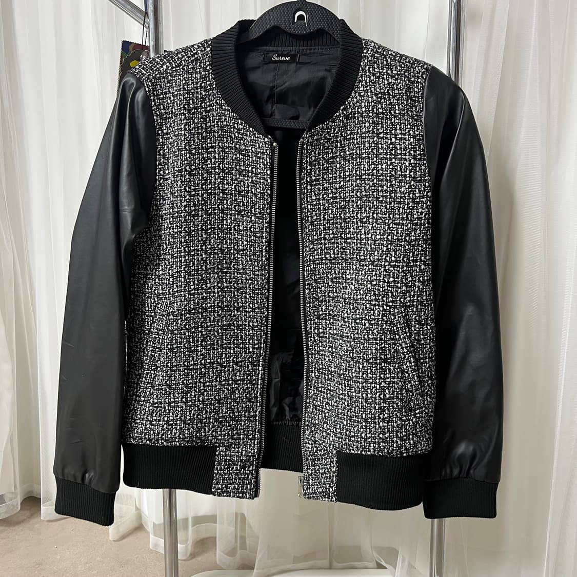 트위드 가죽 소매 블루종 자켓 M사이즈 상품이미지1