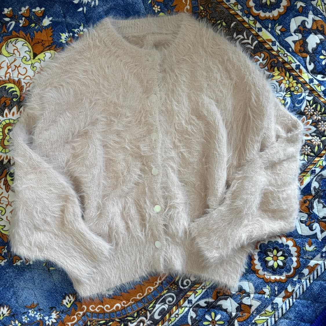 빈티지 헤어리 퍼 니트 스웨터 버튼 가디건 아우터 상품이미지2