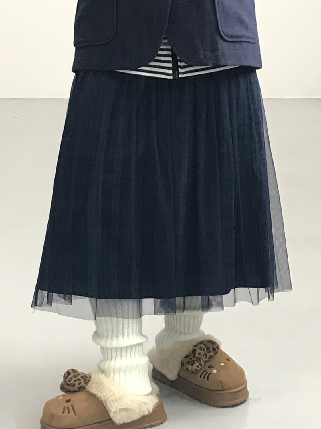 Jpn Navy Layered Green Plaid Midi Skirt 상품이미지2
