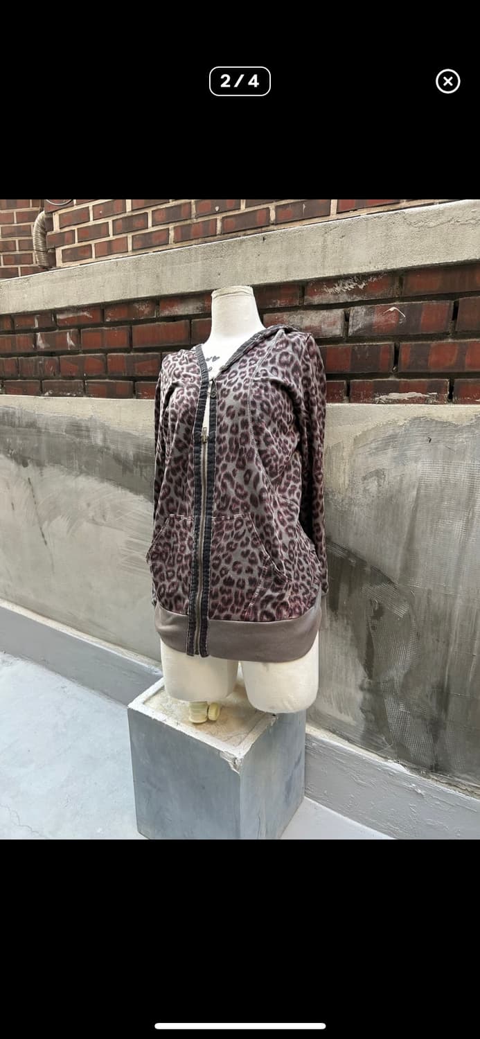 00s 빈티지 레오파드 갸루 단추 후드집업 상품이미지4