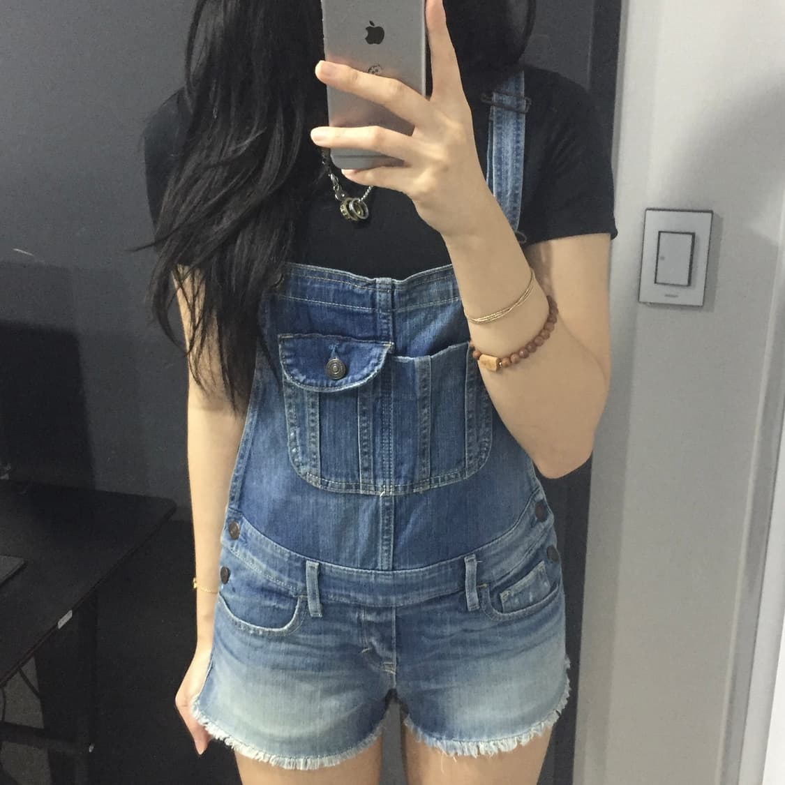 Abercrombie 오버롤 데님 워싱 멜빵 반바지 상품이미지2