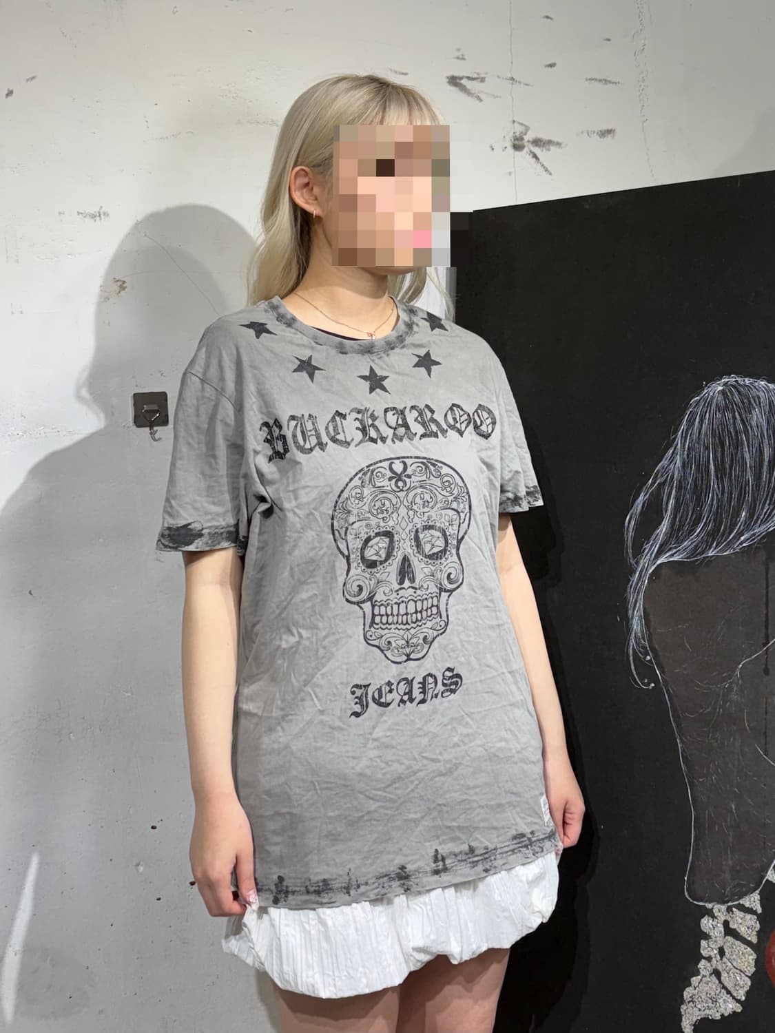 버커루 해골 프린팅 락 펑크 그래픽 반팔 티셔츠 L 상품이미지1