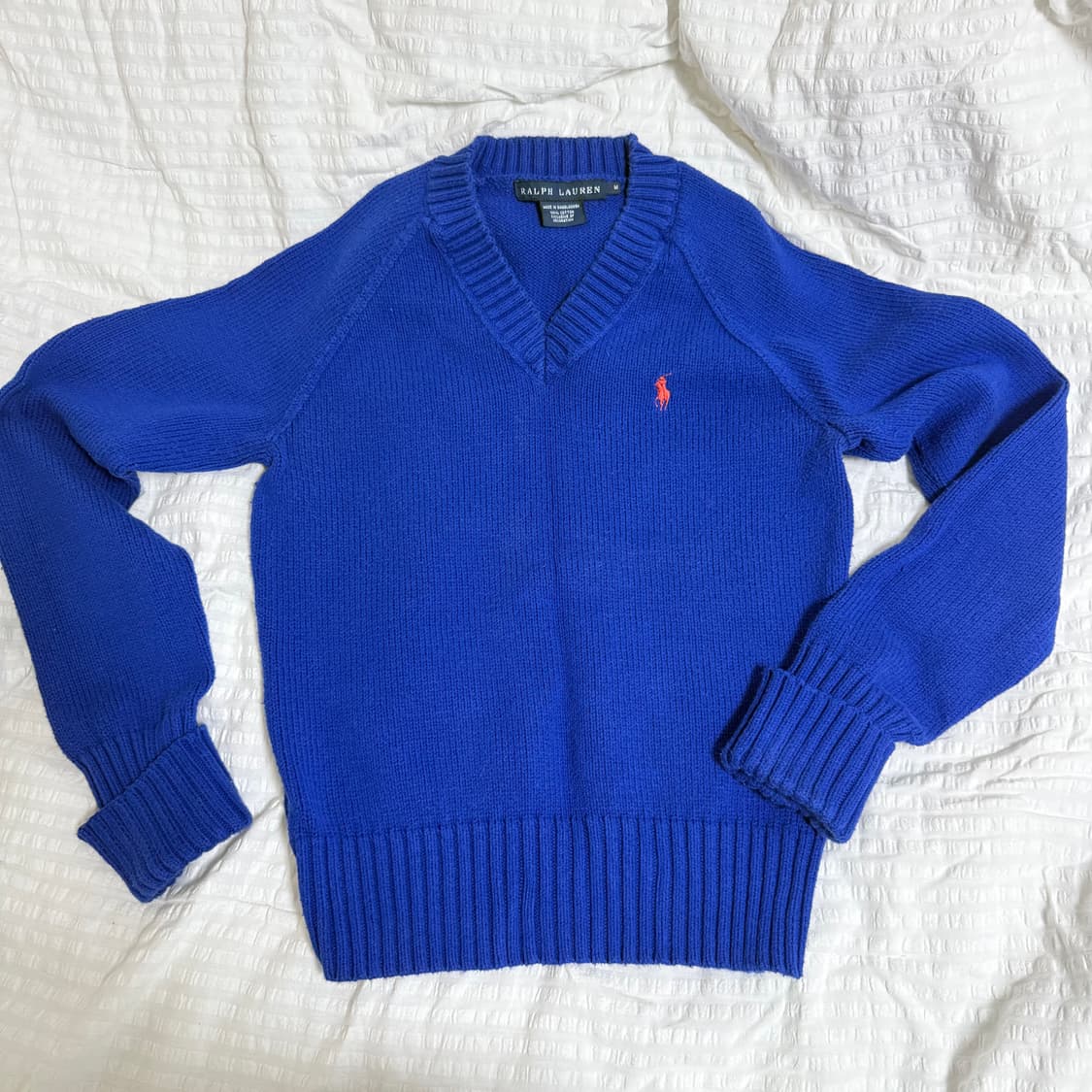 폴로 코튼 브이넥 니트 블루 m 상품이미지1