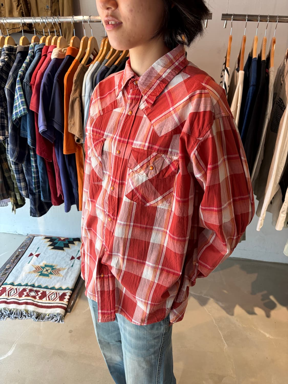90s Woolrich 레드 스냅버튼 셔츠 L 상품이미지4