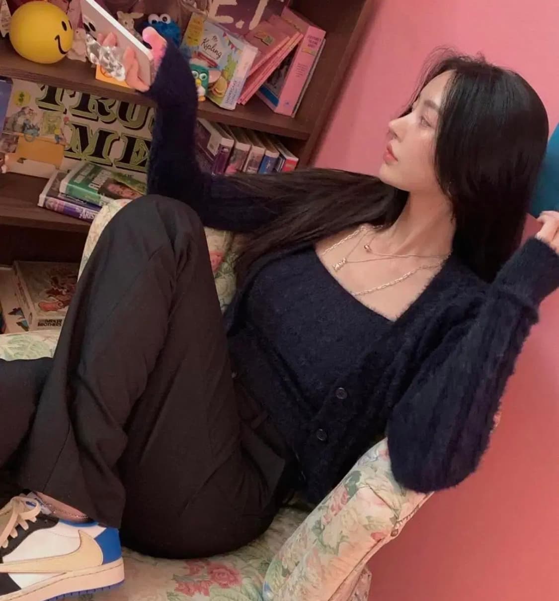 페일제이드 퍼 니트 탑&가디건 세트 네이비 상품이미지2