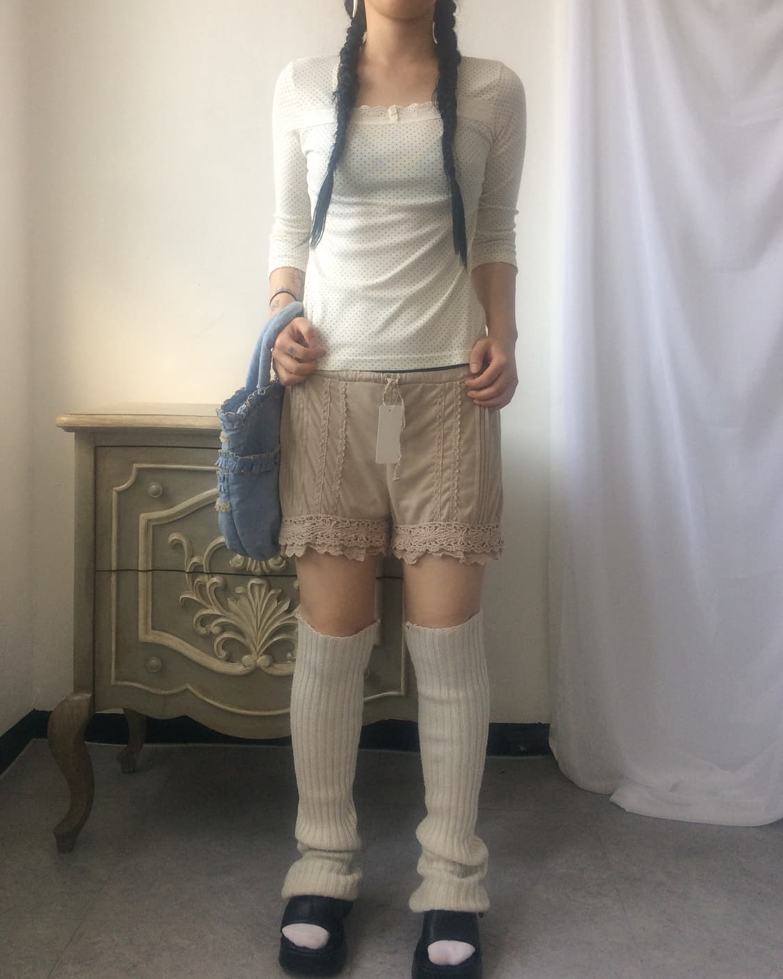 Crochet trimming dot pattern sleeve 상품이미지5