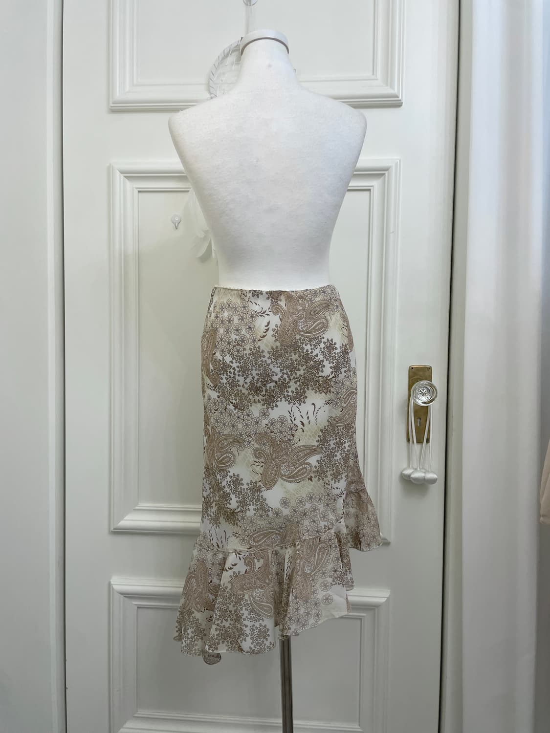 beige pasley unbalance banding skirt 상품이미지3